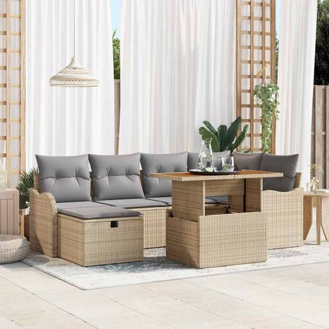 Garten-Sofa-Set 7 pcs Beige Poly-Rattan