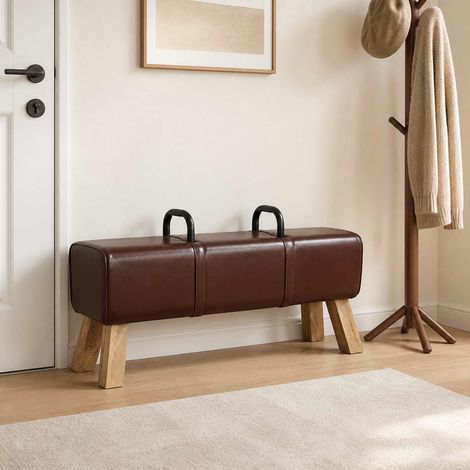 vidaXL Banco Marrón Oscuro 110 x 30 x 45 cm Cuero Real (1/5)