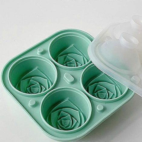 Un moule à glaçons en forme de rose à quatre compartiments, pour machines à glaçons domestiques, boîte de rangement pour glaçons de 5,5 pouces x 5,5 pouces.