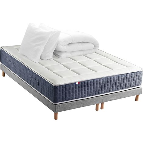 Ensemble matelas ressort 7 zones KING STYLE mémoire de forme sommier couette oreillers 2x90 x 200 cm Sommier Gris é (1/5)