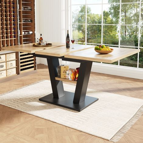 Table extensible de comedor MDF y metal negro y natural 118-157x70x75 cm para 6-8 personas (1/5)