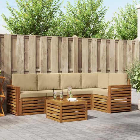 Ecksofa Set mit Kissen 6 pcs Natur und Beige Massivholz Akazie