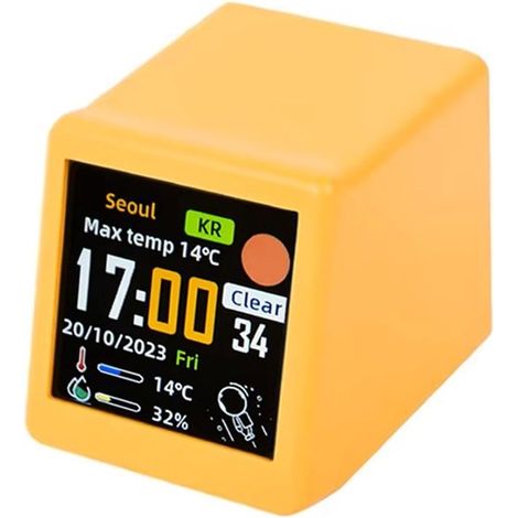 Intelligente Mini Wetterstation mit WLAN, digitaler Tischuhr und IPS LCD Bildschirm, ein praktisches Dekorationsobjekt (Gelb) (1/5)