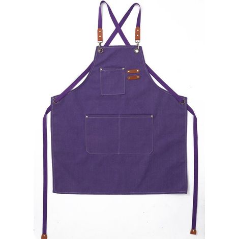 Grembiule 68 x 78 cm, grembiule da chef in tela con ampie tasche, grembiule da lavoro regolabile per uomo e donna, viola (1/5)