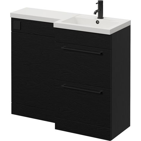 Napoli 390 Nero Oak 1000mm 2 Drawer Vanity Unit Toilet Suite with Right Hand Square Lucia Basin - 1000mm - Matt Black 320mm HandleWithout Kingston Toilet Pan