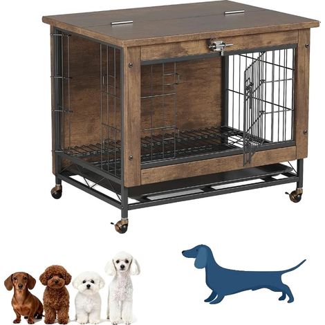 Jaula para perros, apertura superior, puertas dobles con cerradura, color marrón. (1/2)