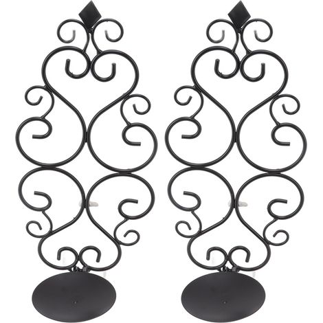2 Pièces Porte-Bougies Murale en Fer Forgé Noir, Style Classique Élégant pour Salon, Chambre et Couloir (1/5)