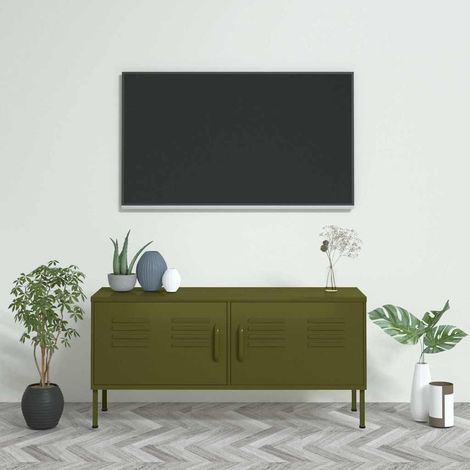 Meuble TV pour Salon - Armoire TV Vert olive 105x35x50 cm Acier BV651264 - BonneVie (1/5)