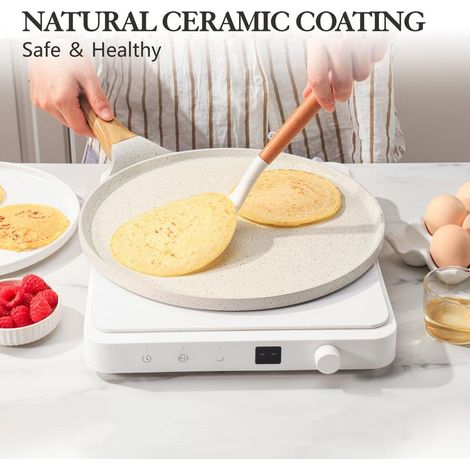 Antihaftbeschichtete Pfanne mit Ausdehnungssystem, natürliche Keramikbeschichtung, Crêpe-Pfanne mit Griff, geeignet für Induktionskochfelder. (1/4)