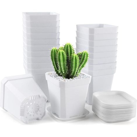Plante Pots, 20 Pcs Semis Pots de Fleurs avec Soucoupe, Pots de Plantes carrés épais(7 x 8 x 5) (1/5)