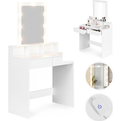 Schminktisch mit Spiegel, LED-Beleuchtung, 3 Farben