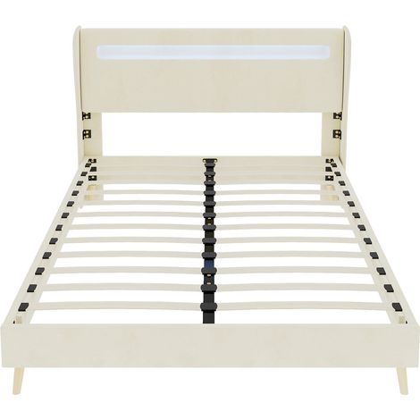 Lit capitonné LED beige 140 x 200 cm en tissu et métal (1/5)