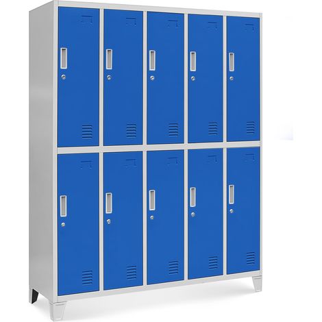 Armoire vestiaire pour vêtements de travail, 10 portes BARTEK, 1360 x 1720 x 450 mm, gris bleu
