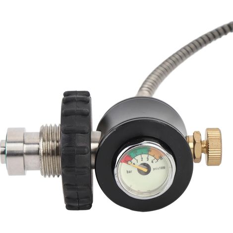 Adaptateur de Valve DIN de Plongée avec Manomètre, Haute Pression 300 Bar, Valve de Raccordement de Grande à Petite Bouteille avec Long Tuyau D'air pour Réservoir D'air PCP (1/5)