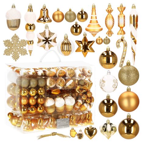 SPRINGOS Weihnachtsbaumkugeln 155 Stk. Goldfarben Kunststoff Weihnachtsschmuck Weihnachten Tannenbaum Adventskranz