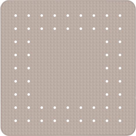 Wenko – Tapis de douche antidérapant 54x54 cm en caoutchouc naturel – Ventouses pour fixation sécurisée – Design taupe moderne (1/4)