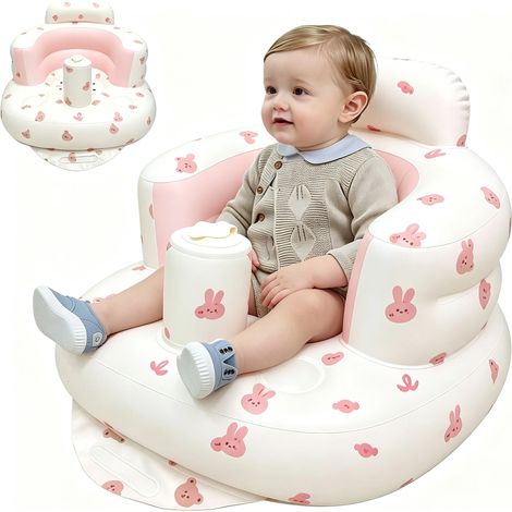 Chaise haute gonflable pour bébés dès 3 mois - Siège portable et chaise d'éveil - Motif lapin (1/5)