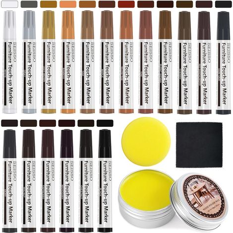 Kit Reparation Parquet, 18 Couleur Feutre Retouche Bois 50g Huile De Cire, Convient pour reparer les rayures et les taches sur les sols (1/5)
