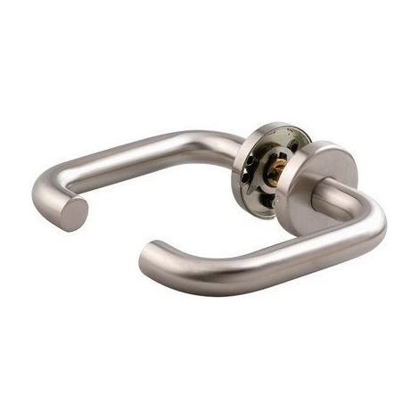 Vachette – Béquilles en inox 2 coude LC2 avec rosaces BDC – Acier AISI 202 brossé – Installation facile pour portes intérieures – 80342 (1/5)
