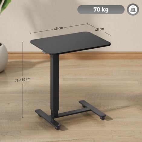 Bureau assis-debout ajustable en hauteur, forme C, 4 roues, 65x48 cm, 70-110 cm, noir, table mobile ergonomique. (1/5)