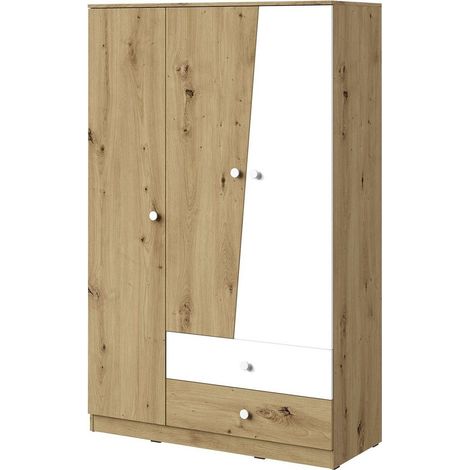 Armoire Almira 102, Chêne Artisan + Blanc, 191x120x50cm, Portes d'armoire: Avec des charnières, Nombre d'étagères: 5 (1/4)
