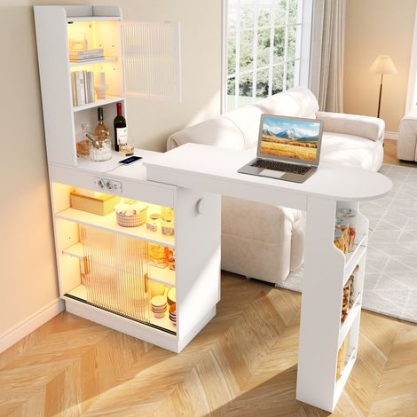 Enfilade / commode de rangement, salon ou salle à manger, grand volume de rangement, éclairage LED, port USB, contrôle par appli, grand rangement, 170 × 40 × 170 cm, blanc (1/5)