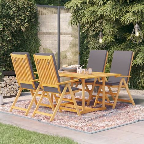 Set de comedor para jardín 5 piezas teca maciza y cojines gris vidaXL (1/5)