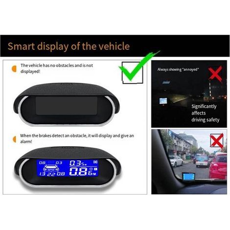 Capteurs de Stationnement pour Voiture, 8 Capteurs de Recul, Système de de Recul, écran LCD, Résistant Aux Intempéries, vue Avant et Arrière, A (1/2)