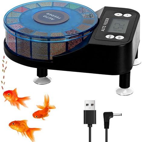 Applicable Distributeur Automatique de Nourriture pour Poissons pour Aquarium - Minuterie Rechargeable - avec Affichage LCD - 15 Flux d'alimentation de Voiture avec Design résistant à l'humidité (1/5)