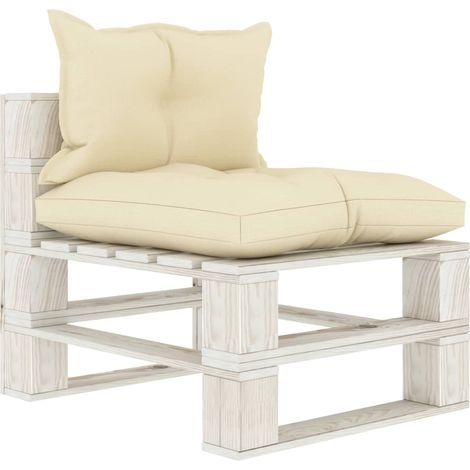 Canapé palette de milieu de jardin avec coussins crème Bois