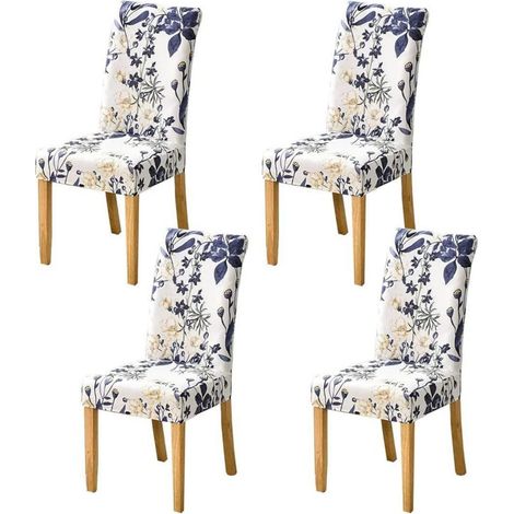 Stuhlhussen 4er Set Blumenmuster Stretch abnehmbar waschbar für Esszimmer (1/5)