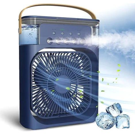 Climatiseur mobile portable 500 ml, 3 vitesses, 3 modes de brumisation, 7 veilleuses, minuterie, convient au bureau - Bleu (1/5)