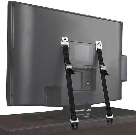 Correas de seguridad ajustables plateadas de 4 piezas y anclajes antivuelco para televisores de pantalla plana para bebés (1/5)