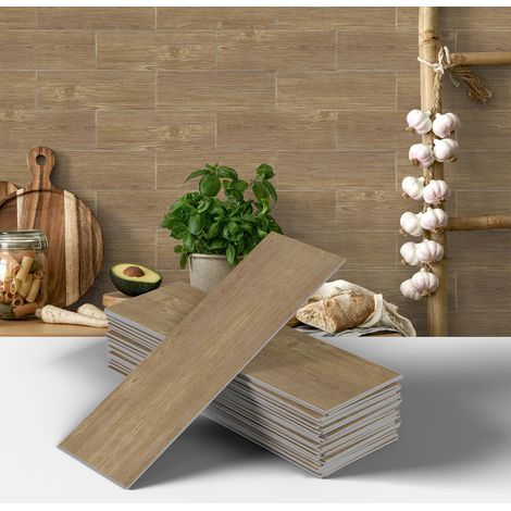 JSSEVN-PVC Adhesivo para Suelo de Madera, 12 Piezas de Azulejos Impermeables para Baño de 10cm x 30cm Adhesivos Autoadhesivos para Azulejos (1/5)