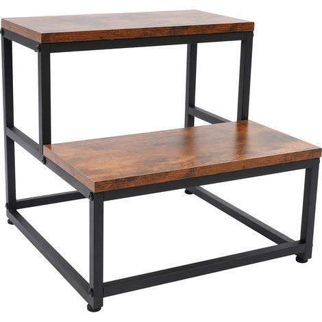 Escabeau, 2 marches, design robuste, Marron (1/2)