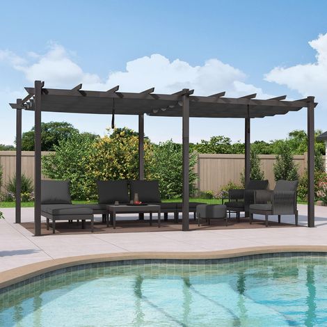 PURPLE LEAF Pergola Metall Garten Pavillon Pergola 3.65 X 6 m Wasserdicht Stabil Winterfest, Gartenpavillon Mit Sonnenschutz Überdachung, Grau (1/5)