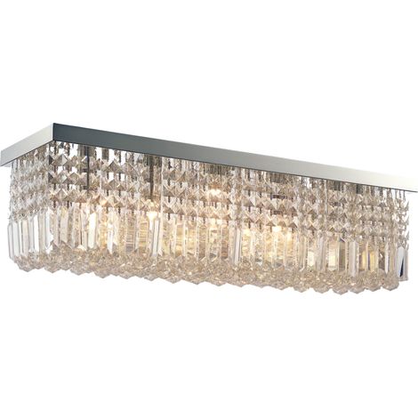 Modern Crystal Ceiling Light Square Crystal Chandelier for Living Room, Dining Room, Hall, E14 Base, Silver, 80 x 25 x 23cm (1/5)