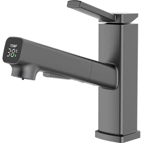 Grey LED bathroom faucet, pull-out sprayer with 3 modes, single handle, 1-3 holes (1/5)