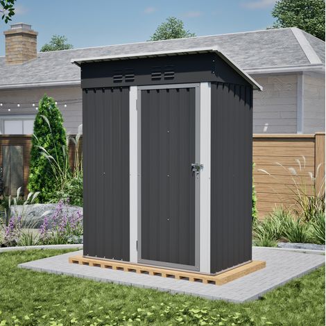 Casetta da giardino in metallo 152 x 84 x 182 cm, porta chiudibile, nera, senza finestra OKMYHOME