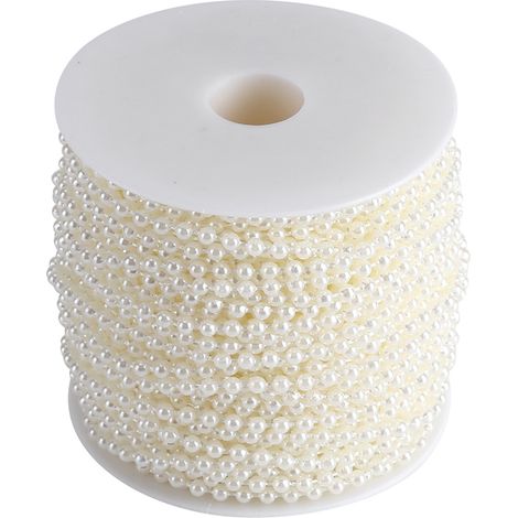 Rideau de perles artificielles 4mm, 40m rouleau, décoration fête/mariage, couleur beige (1/5)