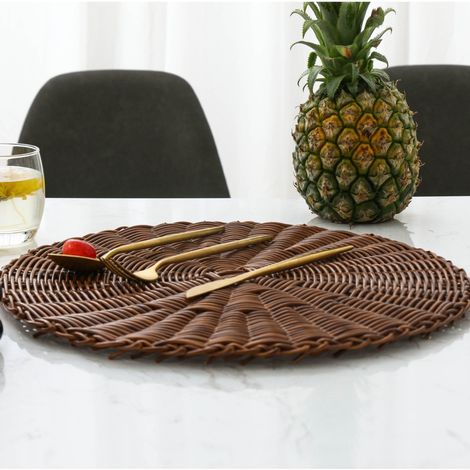 Sous-Verre - En PVC Tressé Imitation Rotin - Rond - Diamètre 38 cm - Non Glissant - Pour Table À Manger - 1 Pièce (1/5)