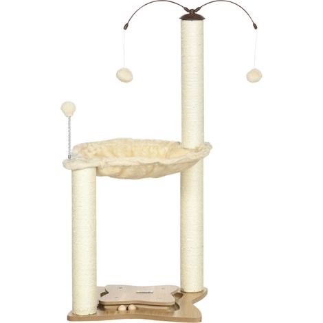 Arbre à chat avec griffoir pour chats jusqu'à 5 kg, hamac, balles et poteaux en sisal, 53,5 x 53,5 x 90 cm, beige