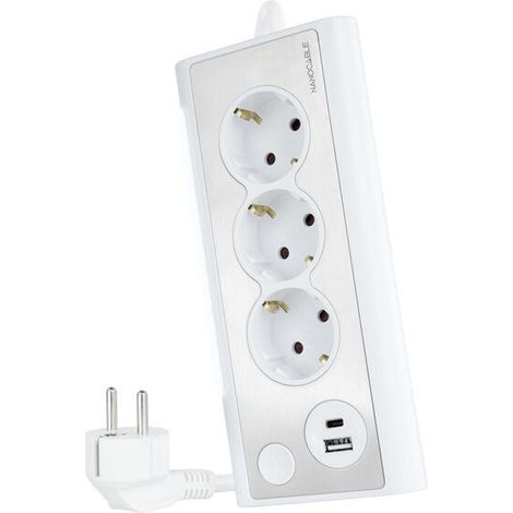 Regleta con Interruptor Nanocable 10.37.0013-W/ 3 Tomas de Corriente/ 1 USB/ 1 USB Tipo-C/ Blanca (1/4)