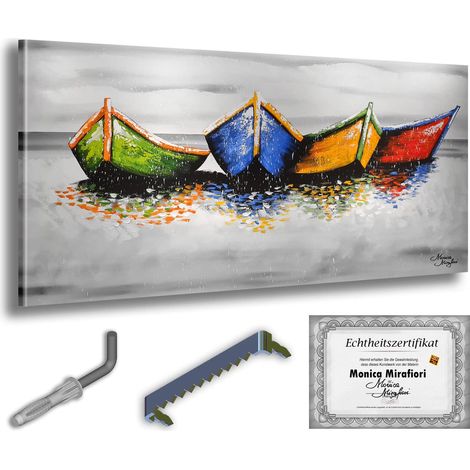 Monica Mirafiori I 100% handgemalt I Gemälde Boote am Strand 140x70cm Gemälde Handgemalt Acrylgemälde Sehr großes Acrylbild I Moderne Kunst I Kunstbilder (1/5)