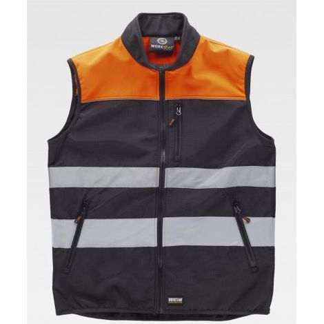 Chaleco Workshell corta vientos con cintas reflectantes WORKTEAM C2921 3XL Negro+Naranja A.V.