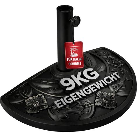 Pied de parasol demi-circulaire aspect fonte vintage motifs floraux, noir, vis de blocage, bonne stabilité, pour jardin terrasse balcon, 50x31x31 cm (1/4)