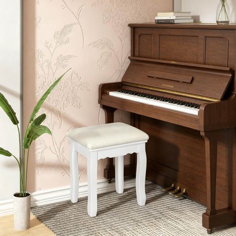 Sgabello da toeletta 38x28,5x45 cm bianco, seduta imbottita in velluto, struttura in legno (1/4)