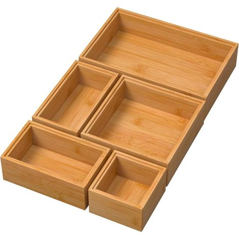 5-teiliges Bambus Schubladen Organizer Set für Make up Küche Büro (1/5)