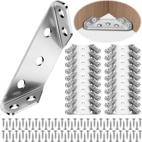 Set di 20 staffe angolari, staffe angolari triangolari, connettori angolari in acciaio inox, staffe angolari universali, staffe angolari in acciaio inox per mensole, armadi, tavoli, sedie (1/5)