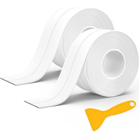 2 Rouleaux Joint Silicone Salle de Bain Blanc(320 x 3,8cm),Ruban Auto Adhésif,Bande Etancheite Joint Baignoire Adapté à de Nombreuses Occasions pour Cuisine ou Salle de Bain (1/5)